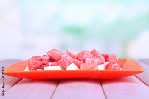 Slices of watermelon in orange plate
