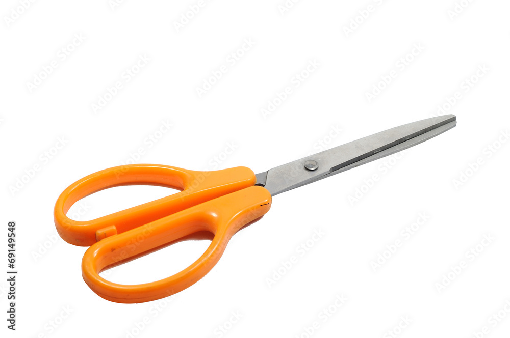 Single scissor with orange handle. Stationary Single scissor with orange handle. Stationary