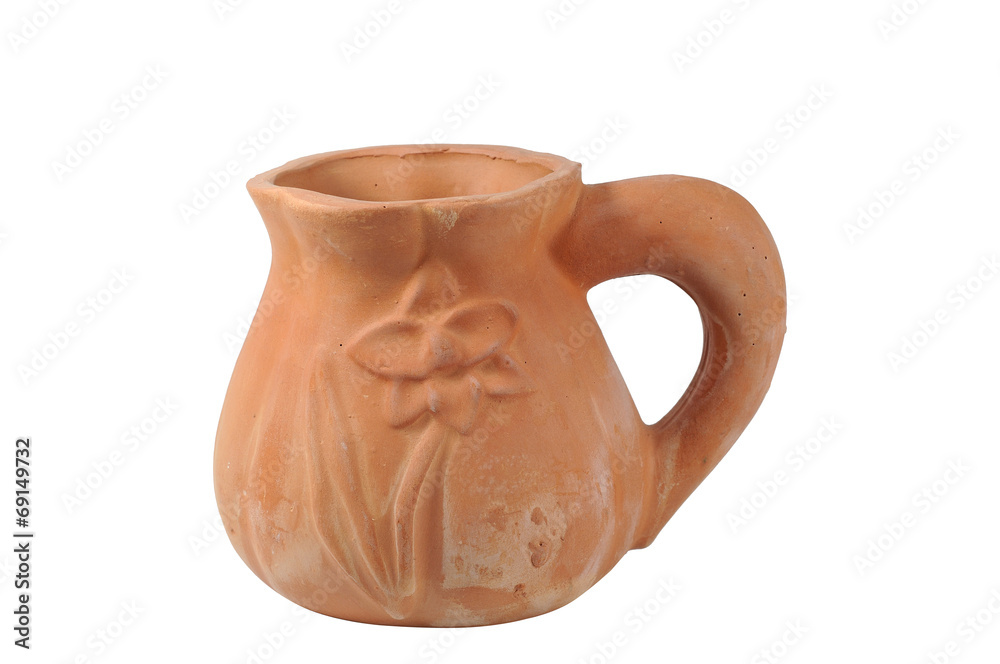 Pottery Jug on white background, Clipping path.