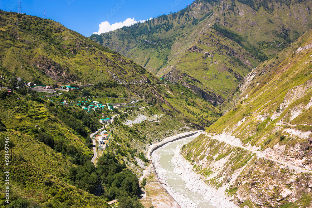 Mountain village in Himalayas valley
