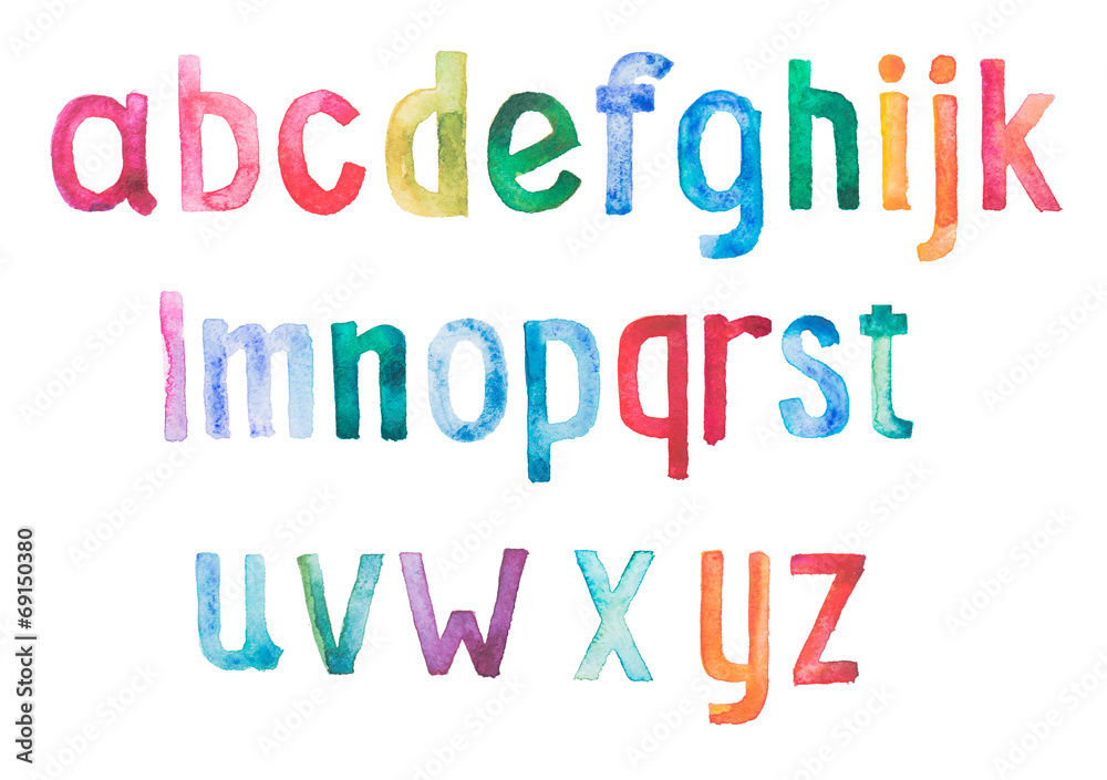 Colorful watercolor aquarelle font type handwritten hand draw