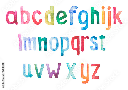 Colorful watercolor aquarelle font type handwritten hand draw
