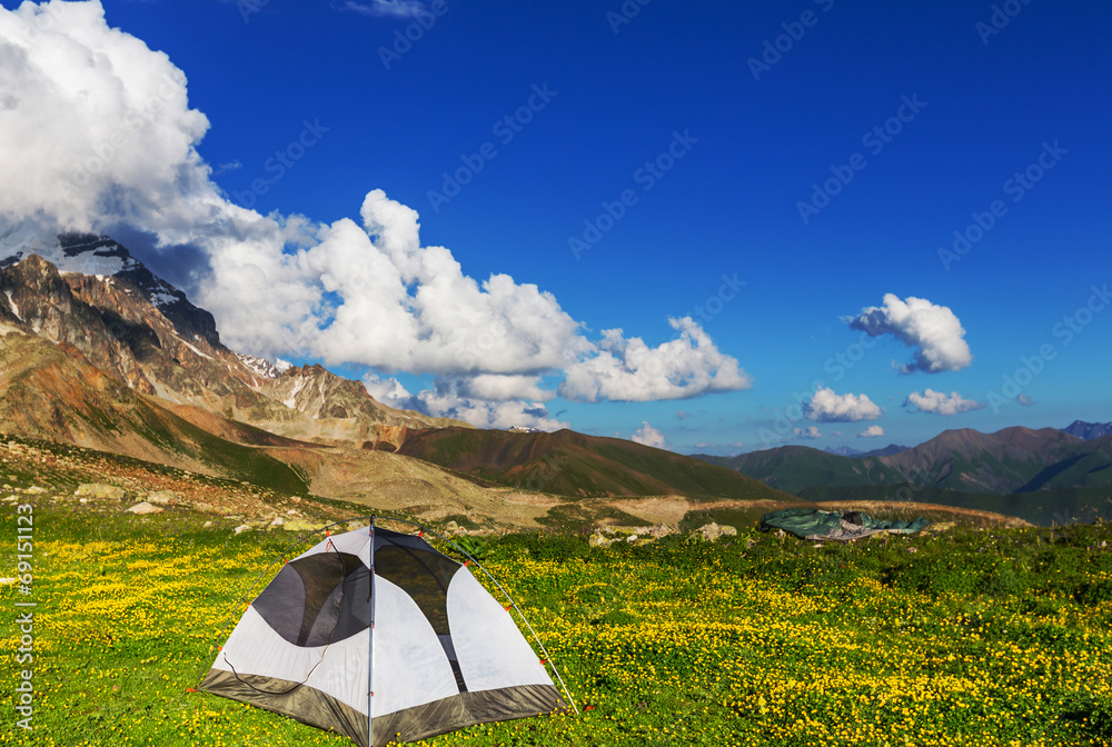 Tent in mountains