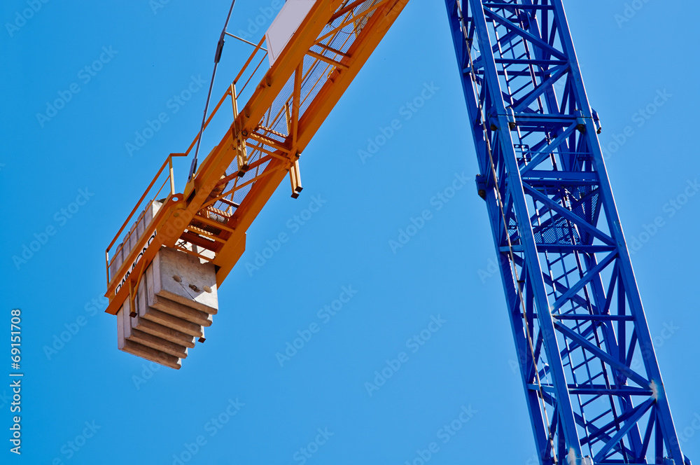 New blue elevating crane with suspension. New blue elevating crane with suspension.