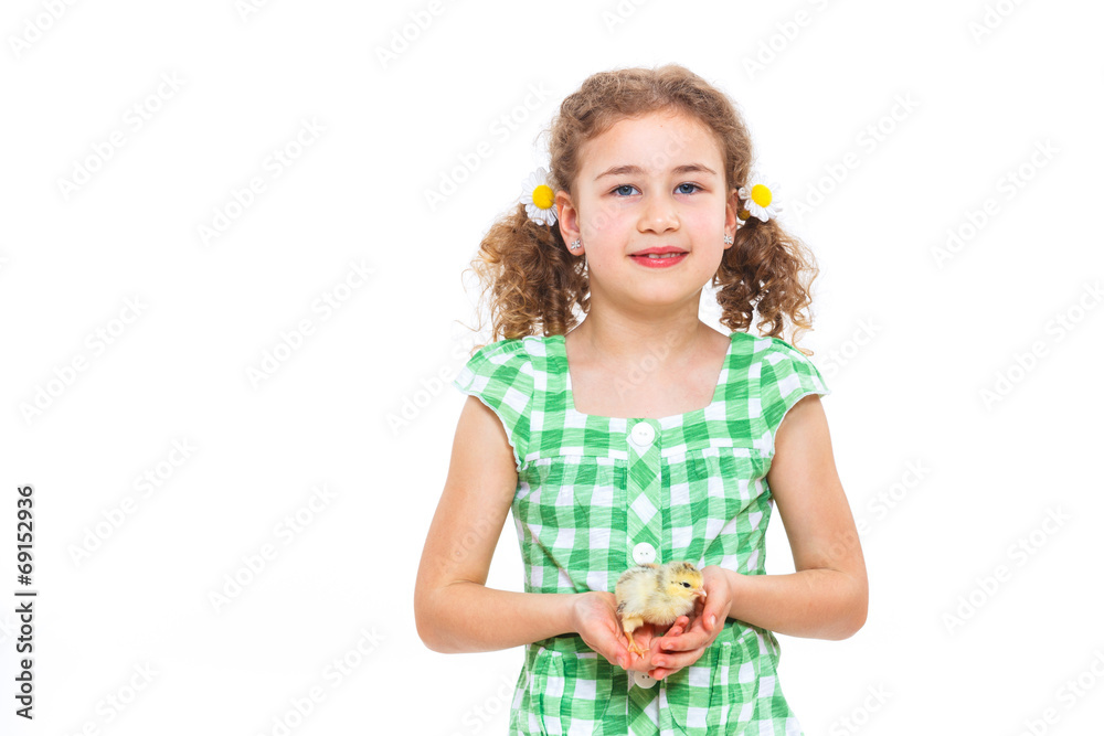 Happy little girl with chickens Happy little girl with chickens