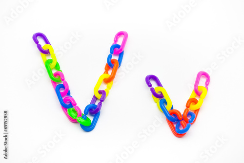 V and v Alphabet, Created by Colorful Plastic Chain