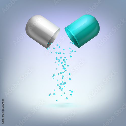Open medical capsule with drop-down granules