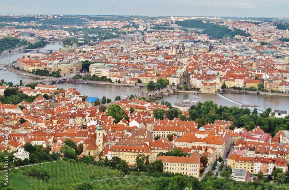 Prag, Blick vom Laurenziberg auf Stadt und Moldau