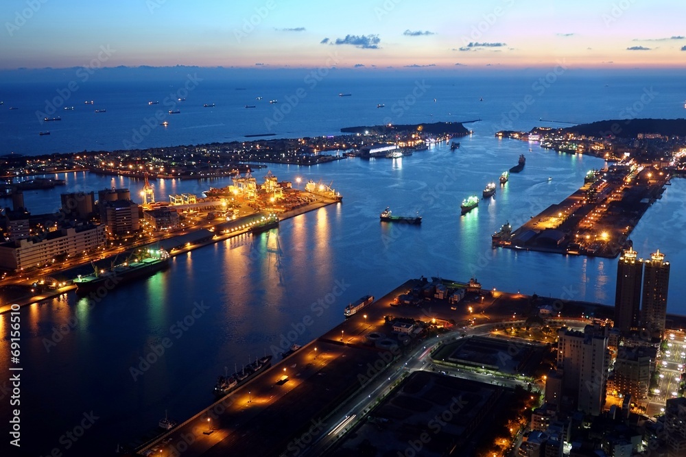 Beautiful View of Kaohsiung Port at Evening Time