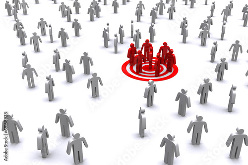 Group of red business man standing out from white business man.