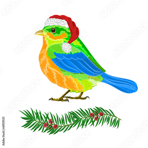 Christmas decoration bird and twig yew vector © zdenat5