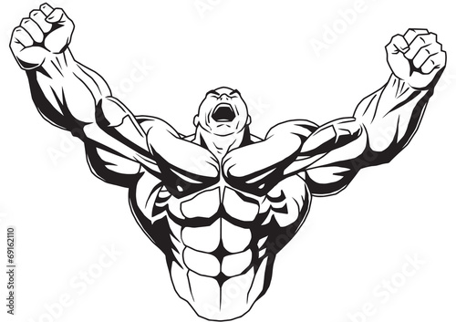 Canvas Print Bodybuilder raises muscular arms
