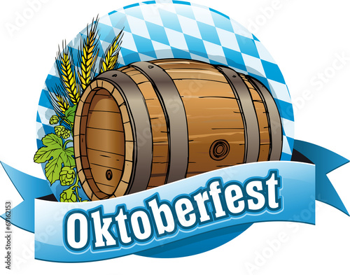 Button Oktoberfest mit Bierfass und Deko