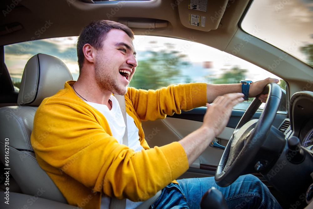 Obraz premium Angry aggressive driver beep and shouts in the car