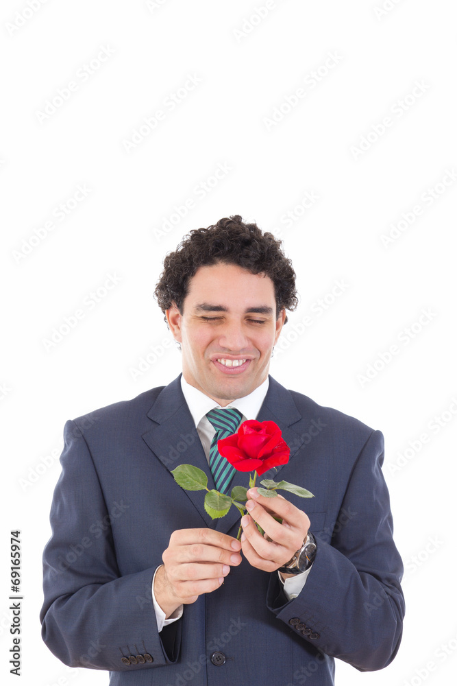 nerd in a suit holding a rose with a funny expression on his fac Stock  Photo | Adobe Stock