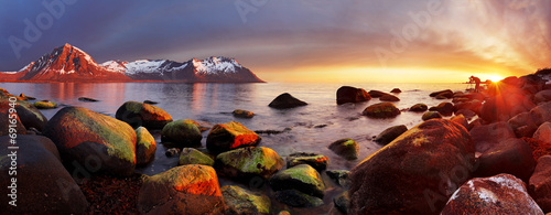 Ocean coast at sunset, panorama, Norway photo