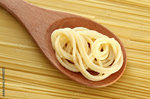 Spaghetti in a wooden spoon