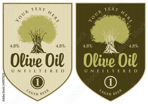 set of labels for olive oil with olive tree photo