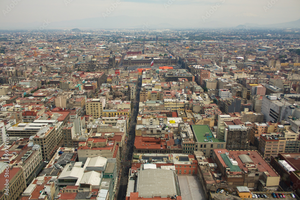 Mexico city aerial view with mountains and clouds DF