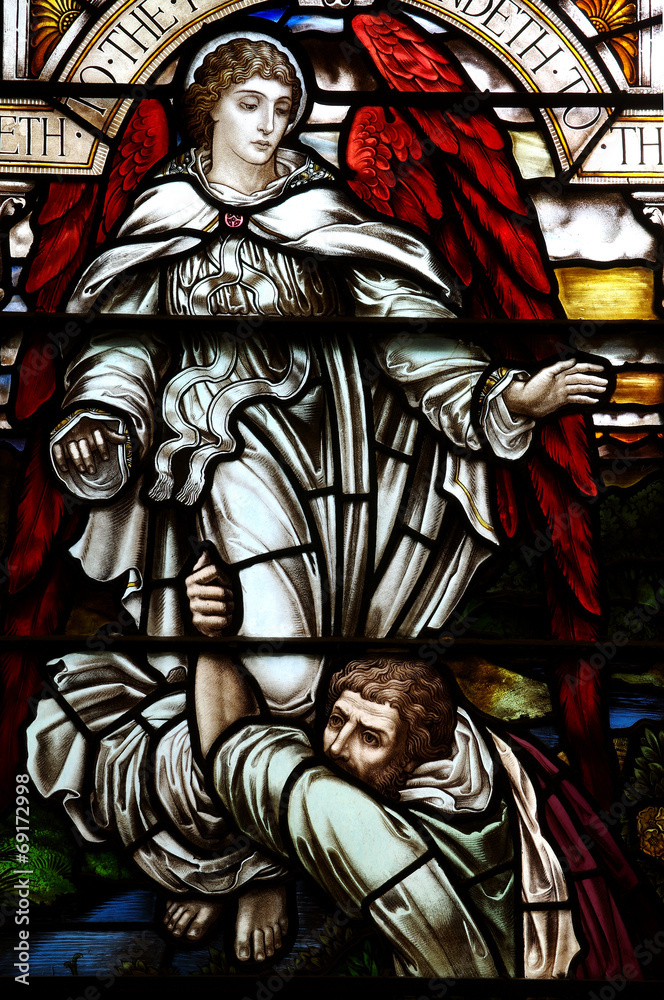 Fototapeta premium Jacob wrestling with the angel of the Lord (stained glass)