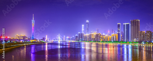 Guangzhou, China Panorama Skyline on the Pearl River photo