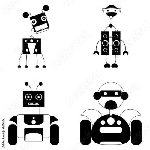 Set Of Different Cute Robots Isolated