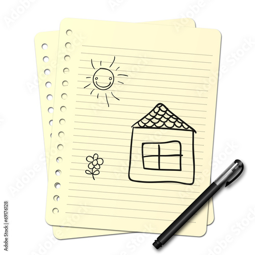Dessin au stylo : Maison et jardin N