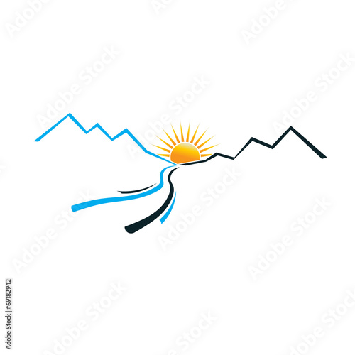 River Mountain and Sun image logo.
