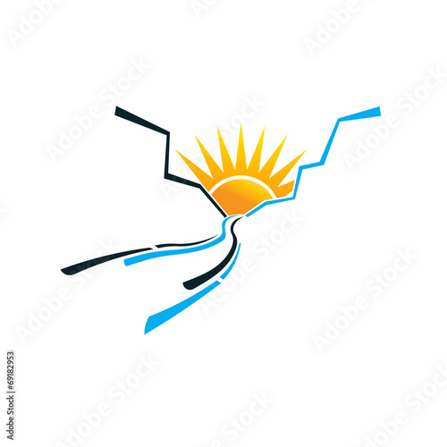 Canyon trail with Sun logo. Vector design