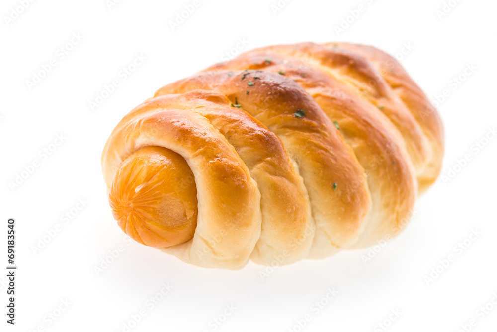 Sausage bread isolated on white Sausage bread isolated on white