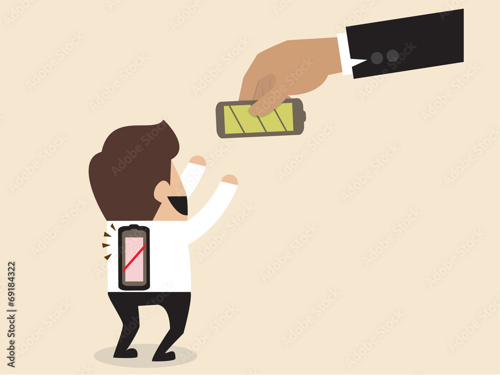 Businessman is given a new battery to replace empty one Businessman is given a new battery to replace empty one