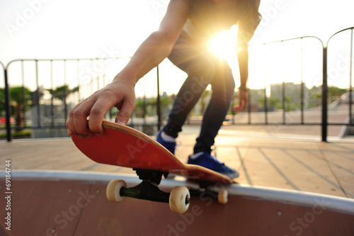 skateboard on sunrise skatepark 