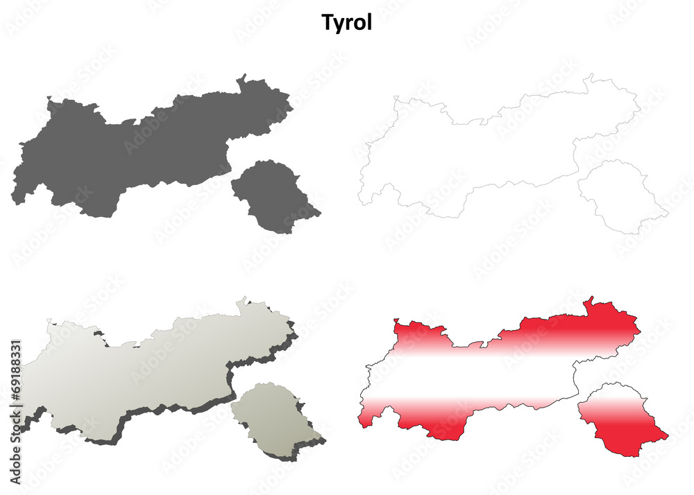 Fototapeta premium Tyrol blank detailed outline map set