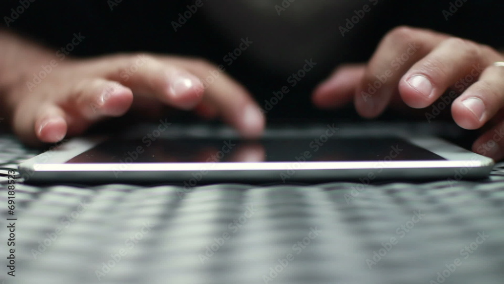 Close Up Hand Typing On Tablet Computer Screen HD