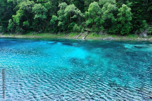 beautiful lake and mountain landscape in jiuzhaigou national par