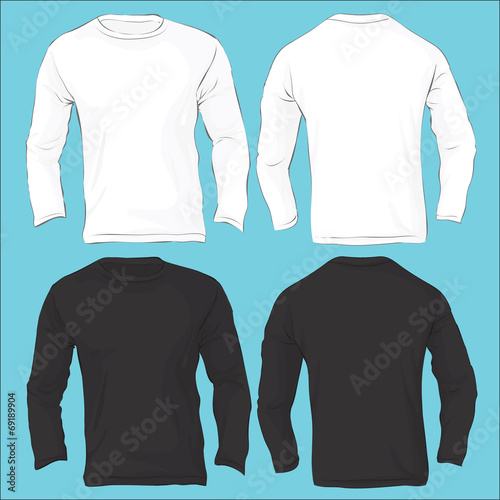 Men's Long Sleeved T-Shirt Template, Black White