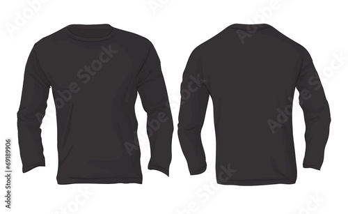 Men's Long Sleeved T-Shirt Template, Black Color