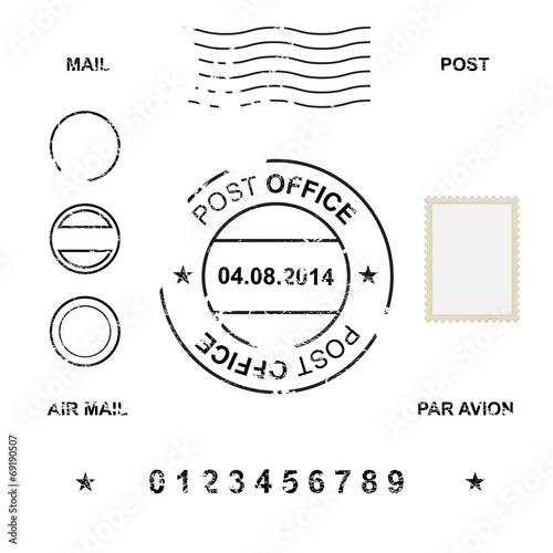 Valokuvatapetti Set of post stamp symbols, vector illustration