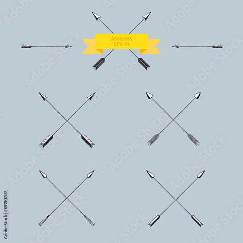 Set of crossed arrows, vector illustration, hand drawn doodles
