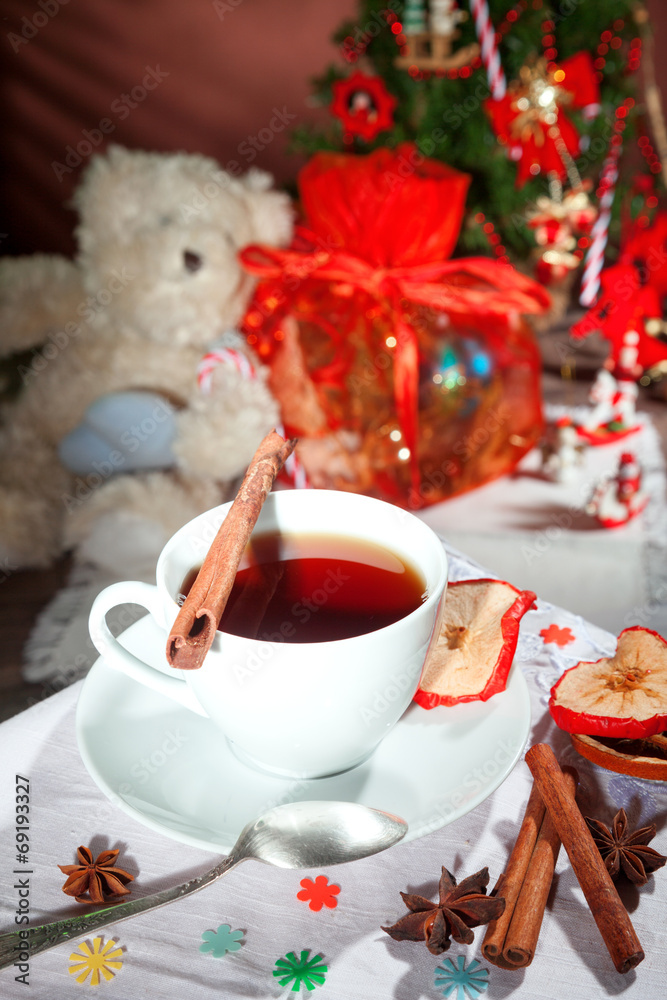 Fototapeta premium a cup of tea with christmas decoration