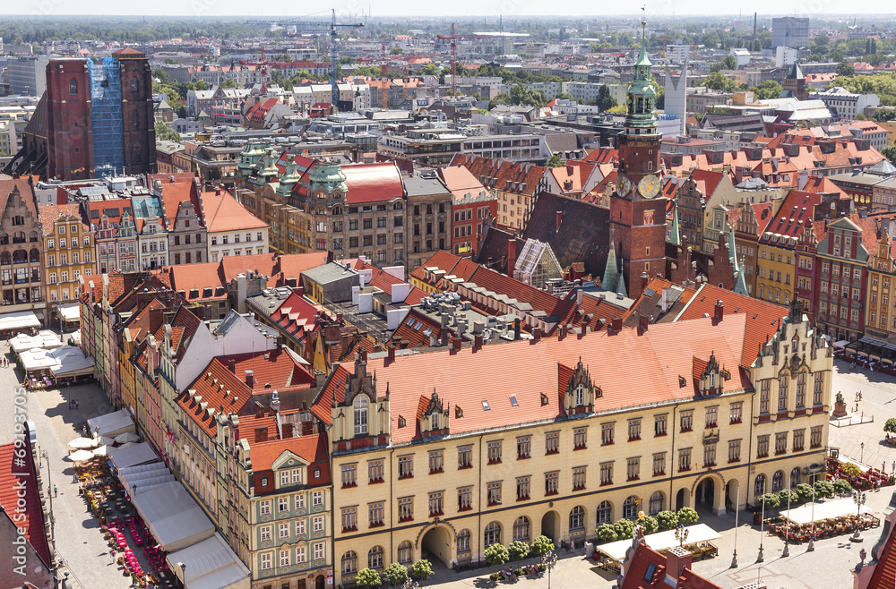 Obraz premium Sights of Poland. Breslau Old Town. Aerial view.
