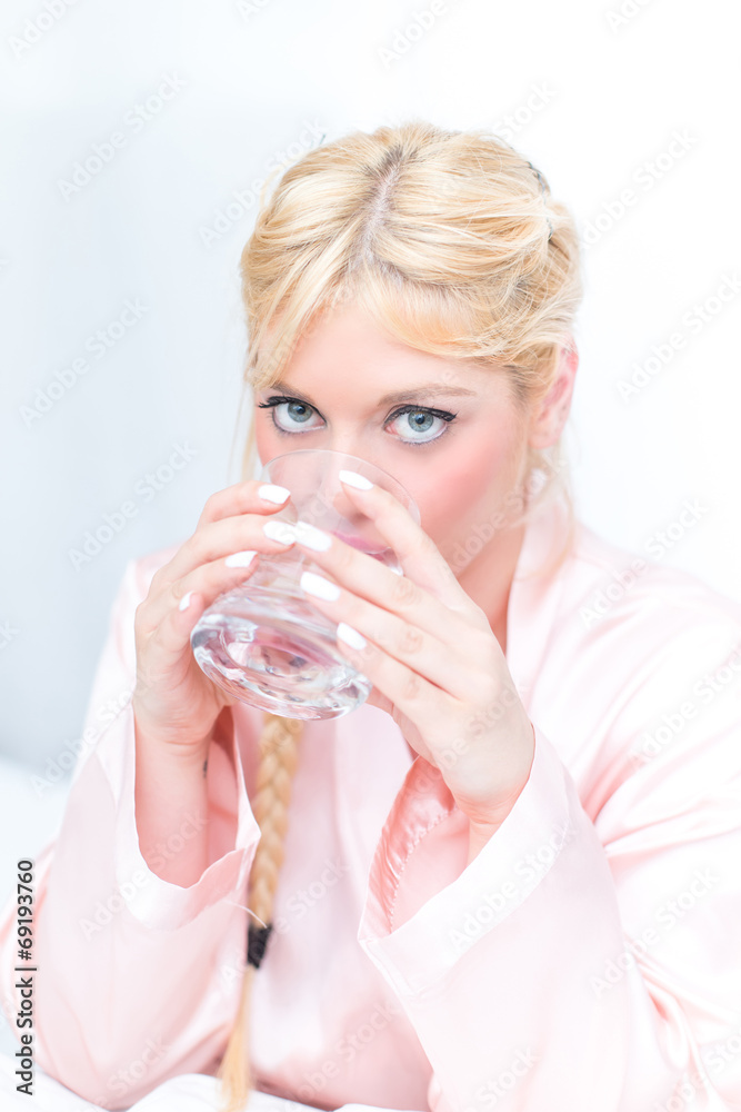 Beautiful blonde woman in the bed Beautiful blonde woman in the bed