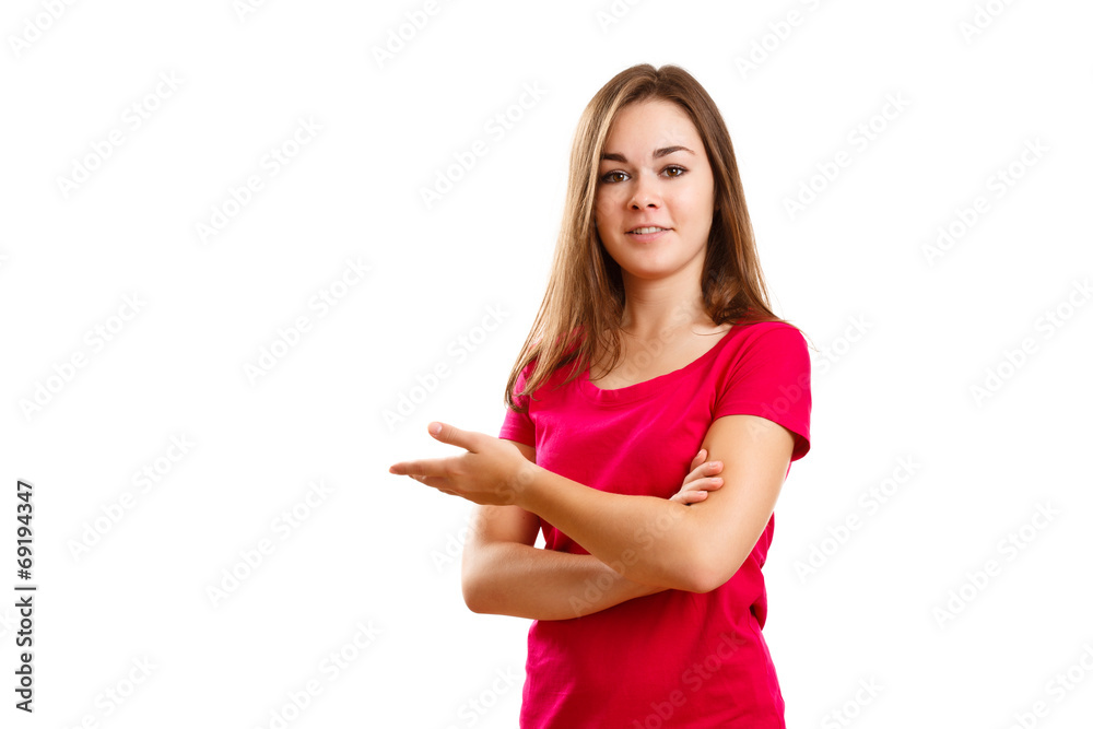 Woman pointing isolated on white background Woman pointing isolated on white background