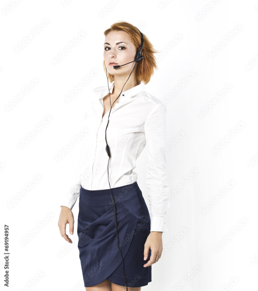 Young woman office worker renders online help Young woman office worker renders online help
