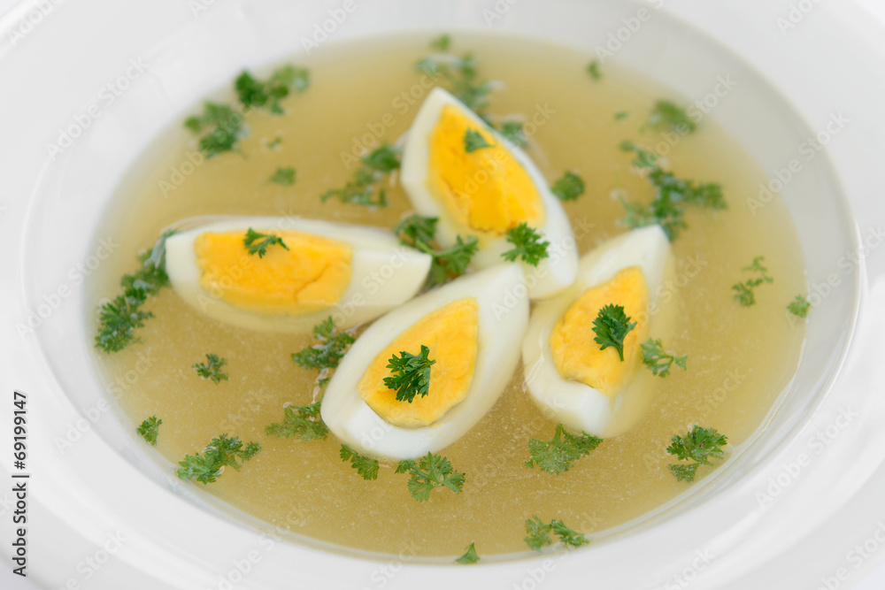 plate diet soup with eggs