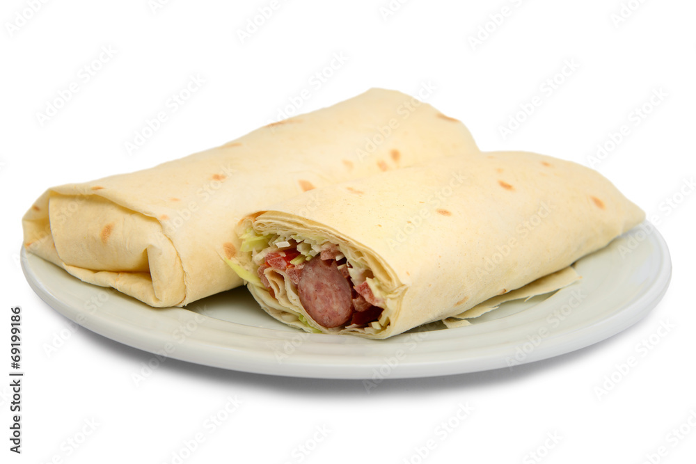 pita bread roll with sausage