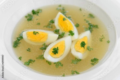 plate diet soup with eggs