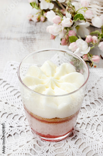 Layer strawberry dessert with whipped cream topping