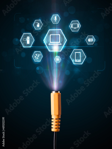 Electric cable with multimedia icons