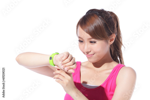 Health sport woman wearing smart watch
